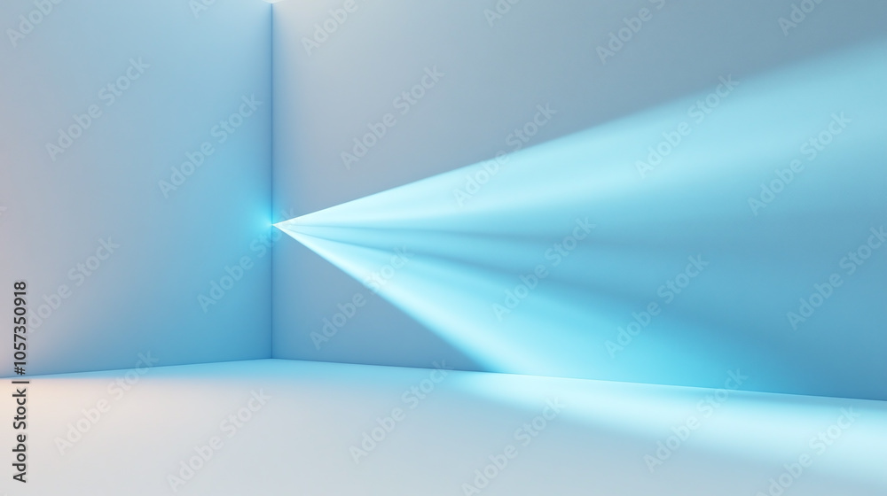A Serene Blue Light Beam Illuminates a Minimalist Corner in a Softly Lit Room A Serene Blue Light Beam Illuminates a Minimalist Corner in a Softly Lit Room