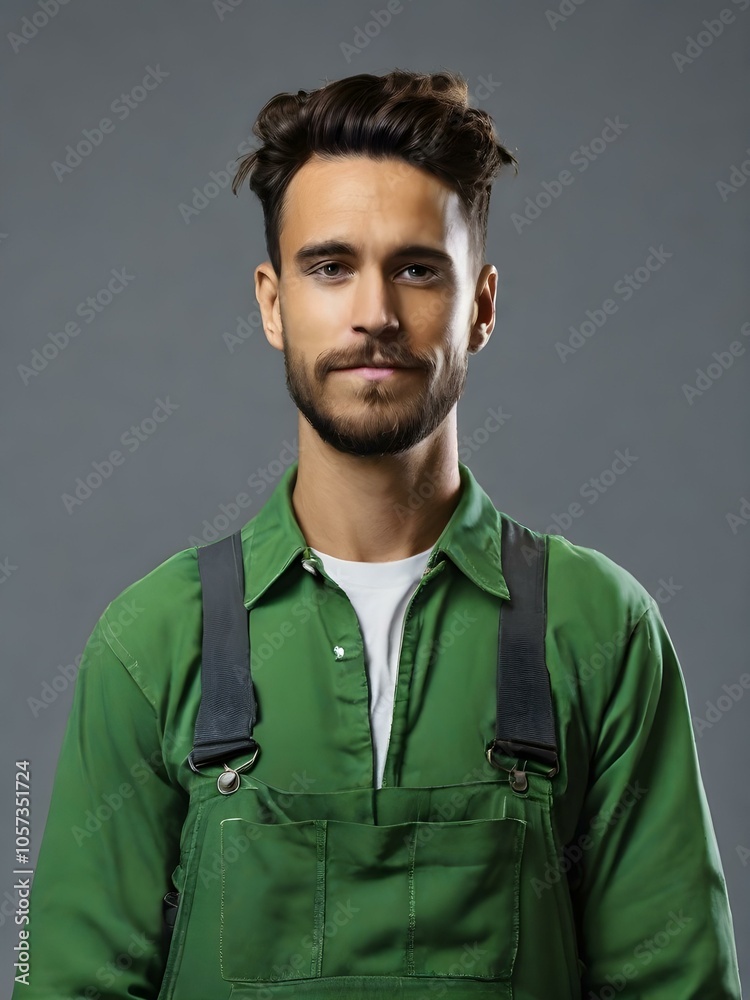 portrait of a worker in dungarees portrait of a worker in dungarees