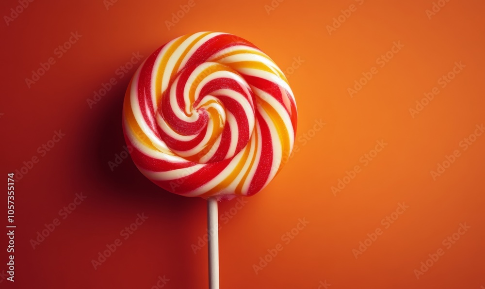 Colorful lollipop with stripes, unhealthy sweet candy on stick, dessert with sugar swirls, confectionery spiral and tasty treat Colorful lollipop with stripes, unhealthy sweet candy on stick, dessert with sugar swirls, confectionery spiral and tasty treat