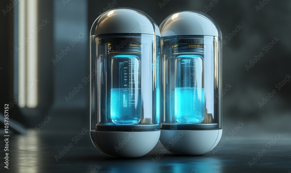 Cryonics capsules, empty and full futuristic containers, glass tubes with cryogenic liquid for hibernation. Scientific technology camera, Sci-fi laboratory equipment, Realistic 3d vector illustration Cryonics capsules, empty and full futuristic containers, glass tubes with cryogenic liquid for hibernation. Scientific technology camera, Sci-fi laboratory equipment, Realistic 3d vector illustration