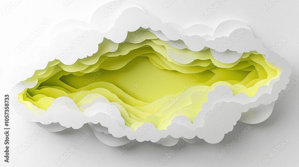 A Vibrant Interplay of Layered Paper Creating a Dynamic Cloud Formation on a Bright Background A Vibrant Interplay of Layered Paper Creating a Dynamic Cloud Formation on a Bright Background