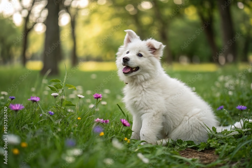 Adorable Portrait of a White Swiss Shepherd Puppy in Natural Light Adorable Portrait of a White Swiss Shepherd Puppy in Natural Light
