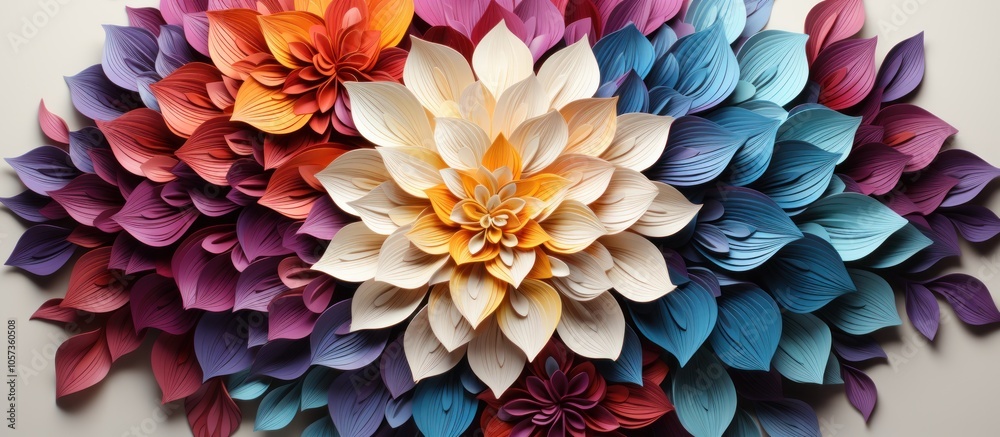 A vibrant arrangement of intricately crafted paper flowers in various colors and shapes. A vibrant arrangement of intricately crafted paper flowers in various colors and shapes.