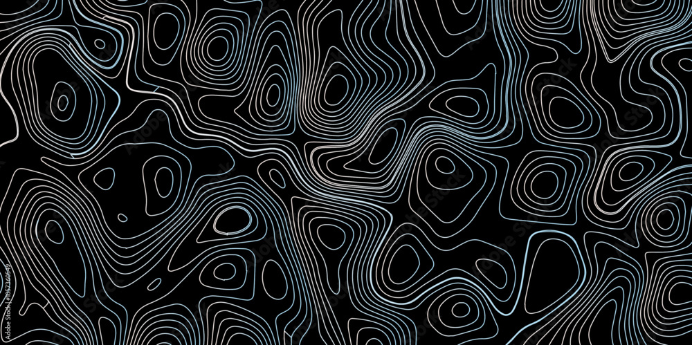 Fototapeta premium Abstract gradient multicolor on black background with Topographic line map pattern, Topographic map lines, contour background, wavy and curved lines background, Geographic map. 