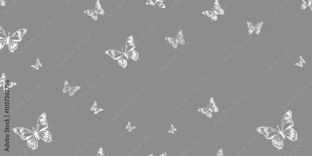 Seamless butterfly one line pattern on gray background with flying butterflies in minimalistic style for fabric, wallpaper, cover, web design illustration, cover, seamless Seamless butterfly one line pattern on gray background with flying butterflies in minimalistic style for fabric, wallpaper, cover, web design illustration, cover, seamless