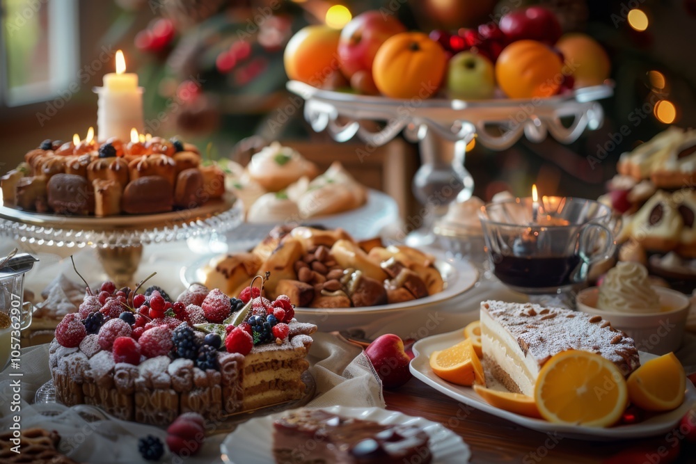 Christmas Dessert Table with Candlelight Christmas Dessert Table with Candlelight