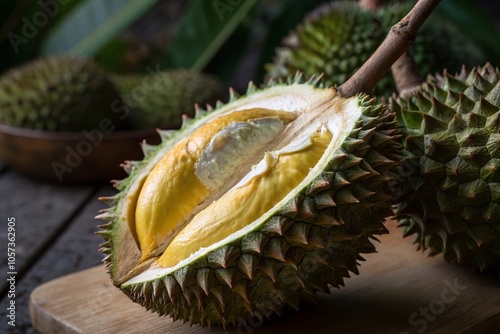 Captivating Macro Photography of Durian Fruit with Detail and Texture for Nature Lovers photo