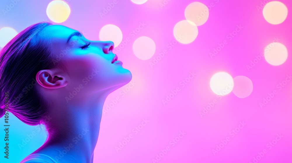 Radiant serenity a captivating portrait of a woman in ethereal light and colorful bokeh effects Radiant serenity a captivating portrait of a woman in ethereal light and colorful bokeh effects