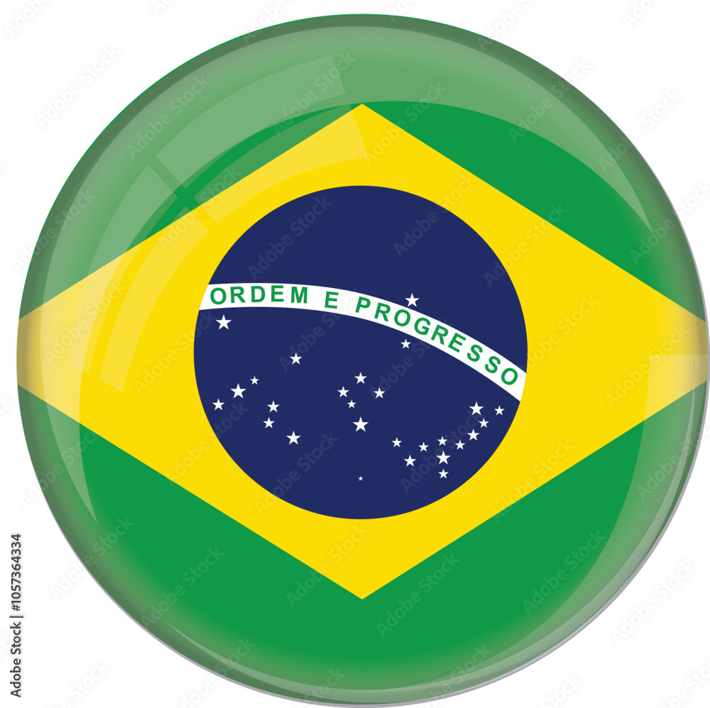 Obraz premium Brazil flag with glossy rounded button for football team and national emblem