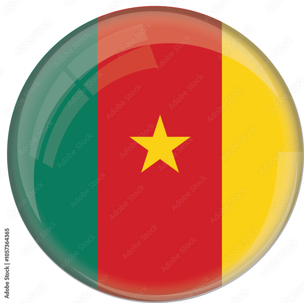 Cameroon flag with glossy rounded button for football team and national emblem Cameroon flag with glossy rounded button for football team and national emblem