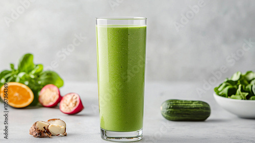 Healthy green smoothie in a tall glass, 