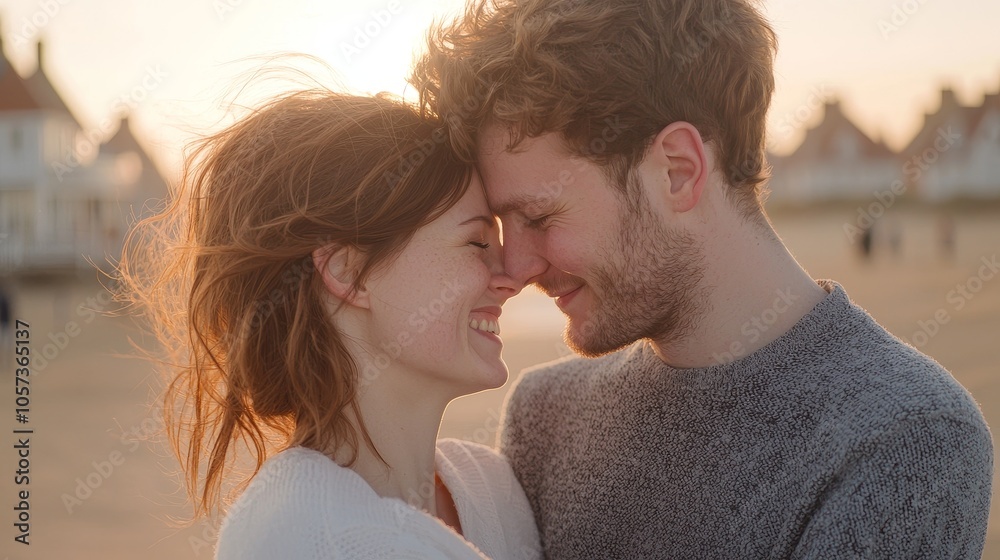A romantic sunset embrace capturing the joy and connection between two lovers on the beach in golden light A romantic sunset embrace capturing the joy and connection between two lovers on the beach in golden light