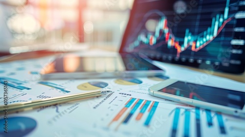 Wallpaper Mural Financial documents with graphs and mobile devices Torontodigital.ca