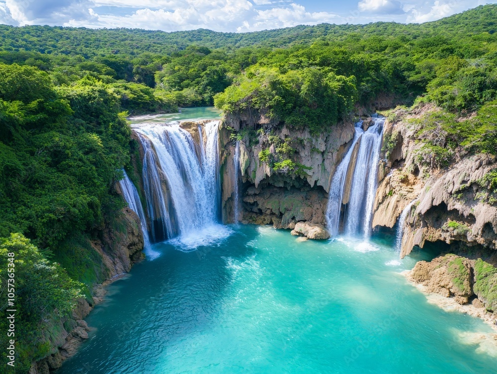 Fototapeta premium Stunning Aerial View of Majestic Waterfall Cascade
