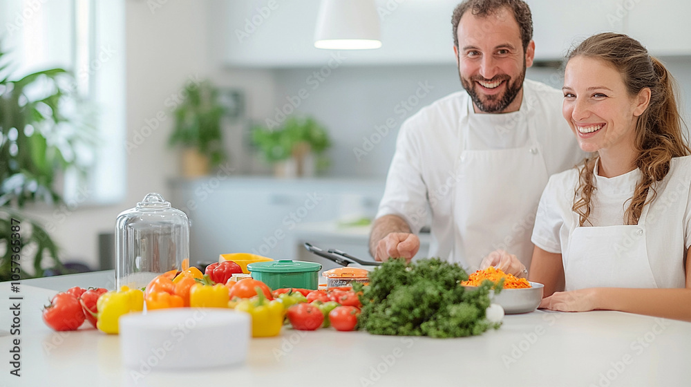 A candid scene of a couple cooking together in a modern kitchen, both smiling and enjoying each other is company, A candid scene of a couple cooking together in a modern kitchen, both smiling and enjoying each other is company,