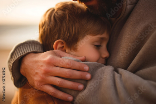 Father and son share a beautiful moment filled with love. A hug, the greatest Father's Day gift photo