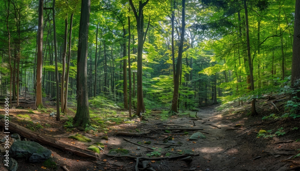 Obraz premium A Sunlit Path Through A Lush Green Forest