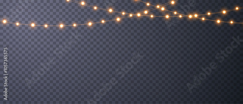 Vector Christmas lights on a transparent background. Christmas light PNG. Set of Christmas glowing garlands. For advertising invitations, web banners, postcards. Vector. Christmas decoration, LED lam