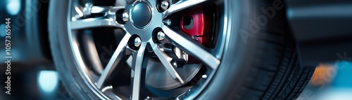 Wallpaper Mural Close-up of a modern car wheel showcasing alloy design and vibrant brake caliper, capturing the essence of automotive engineering. Torontodigital.ca