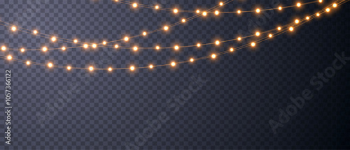 Vector Christmas lights on a transparent background. Christmas light PNG. Set of Christmas glowing garlands. For advertising invitations, web banners, postcards. Vector. Christmas decoration, LED lam