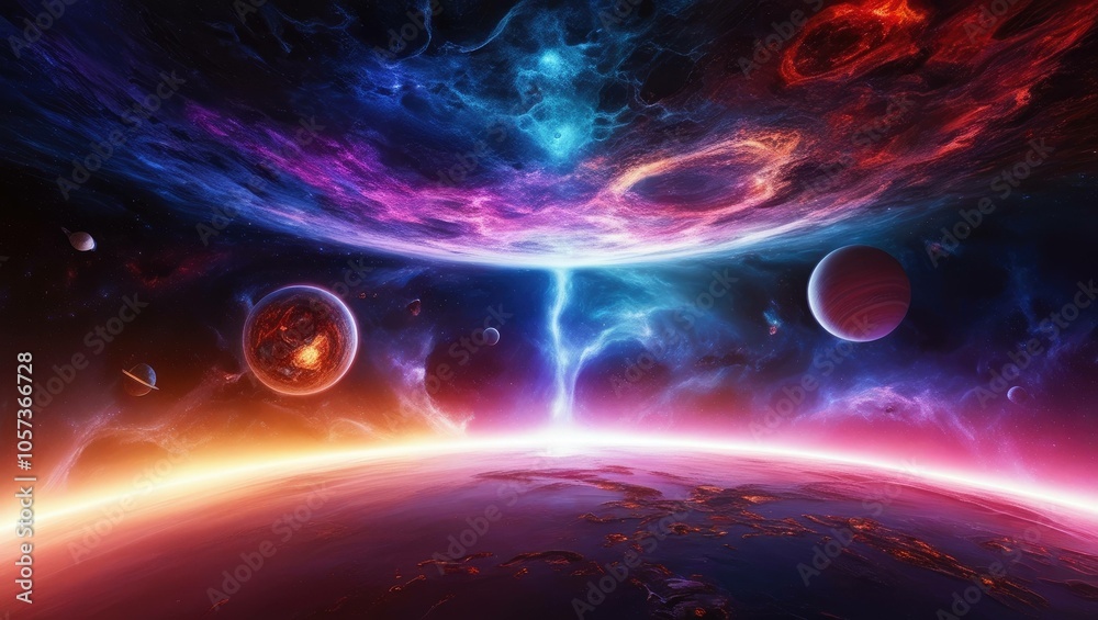 Fototapeta premium Cosmic Energy Burst: Stunning Nebula Explosion in Deep Space