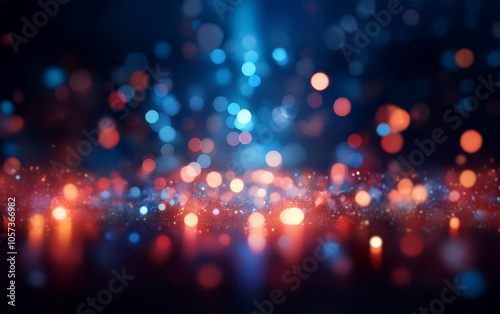 Abstract background with out-of-focus lights in blue and orange tones.