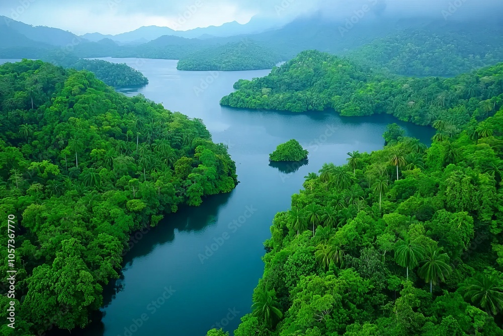 Aerial View of Dense Jungle with Lush Green Treetops Aerial View of Dense Jungle with Lush Green Treetops