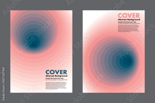 Vector abstract background cover design featuring vibrant circular gradient patterns, blending smoothly layers from pink into dark blue hole. Ideal for cover or background. Minimalist style.