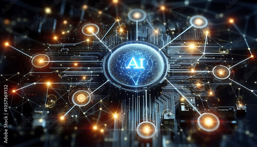 Obraz premium AI-Powered Network Optimization on black background,generative ai