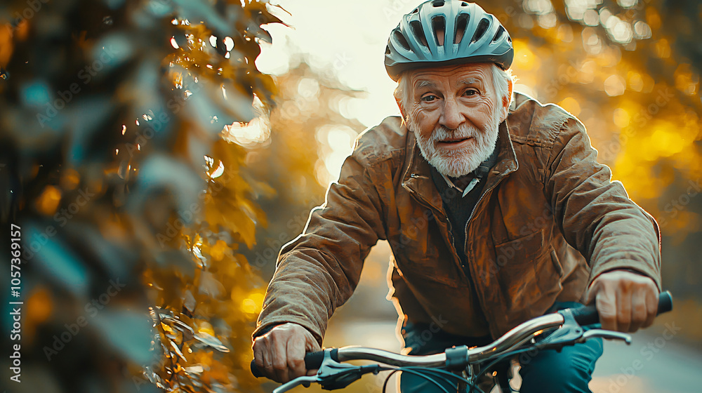 Energetic Elderly Man Cycling on an Autumn Road, Embracing Fitness and Freedom Energetic Elderly Man Cycling on an Autumn Road, Embracing Fitness and Freedom