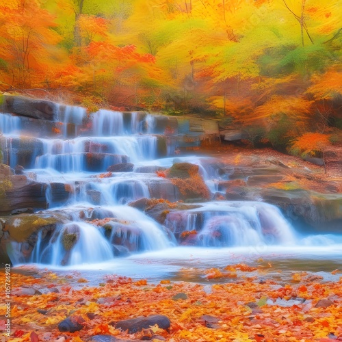 forest waterfall in in the woods during autumn