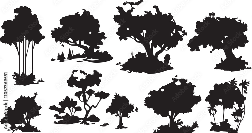 Set Trees. Hand drawn vector illustration Set Trees. Hand drawn vector illustration