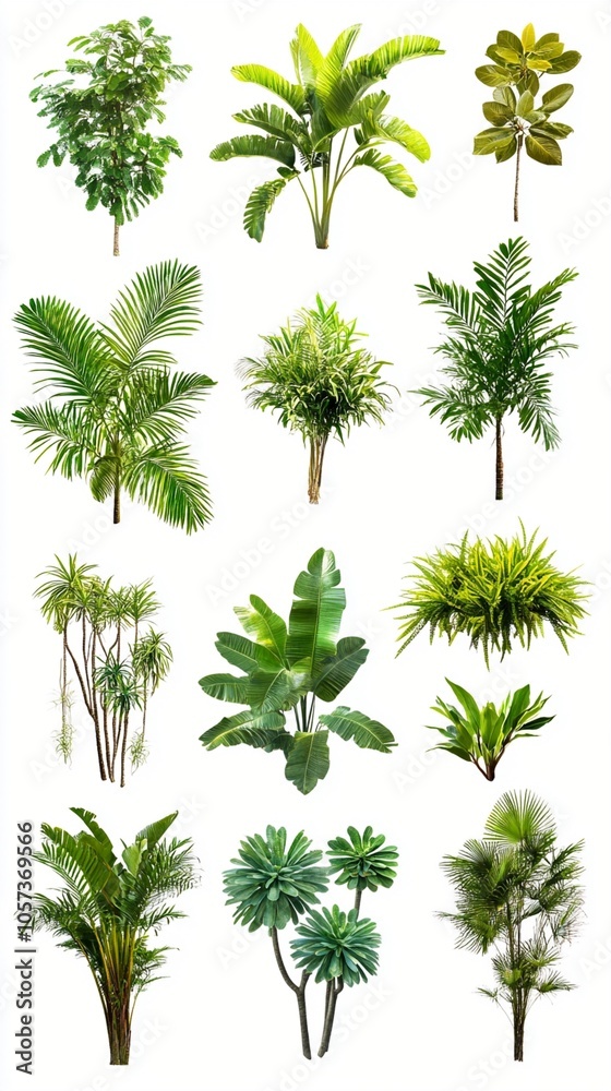 Diverse collection of tropical and subtropical plants showcasing lush foliage, including palms, ferns, and broad-leaved species, ideal for landscaping or interior decor. Diverse collection of tropical and subtropical plants showcasing lush foliage, including palms, ferns, and broad-leaved species, ideal for landscaping or interior decor.