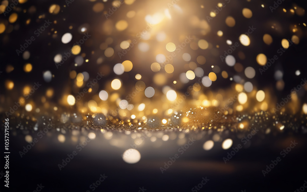 A dark background with a scattering of sparkling gold and white bokeh, creating a warm and inviting atmosphere. A dark background with a scattering of sparkling gold and white bokeh, creating a warm and inviting atmosphere.