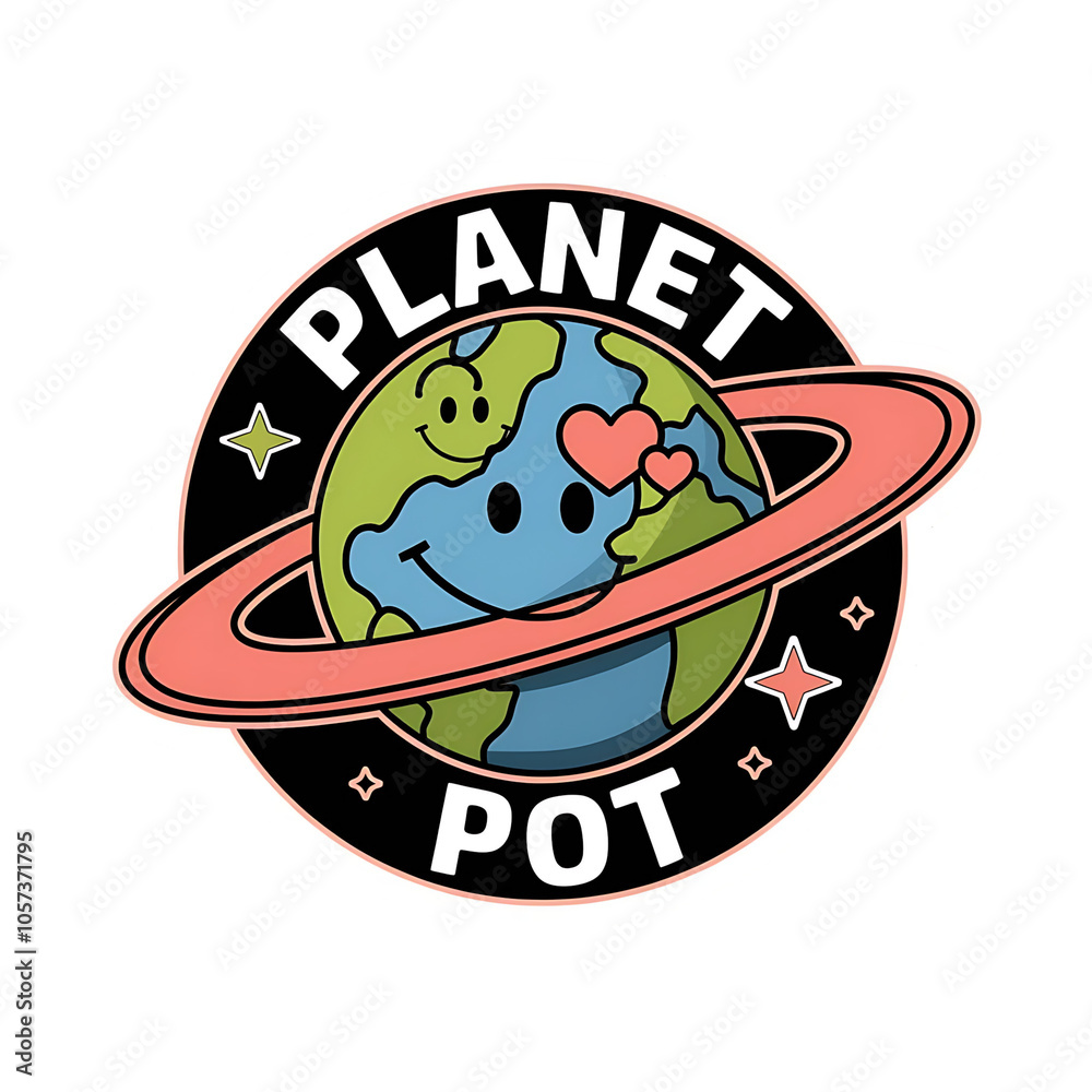 Smiling green and blue Earth with red ring a cute and fun logo for a brand promoting environmental awareness Smiling green and blue Earth with red ring a cute and fun logo for a brand promoting environmental awareness