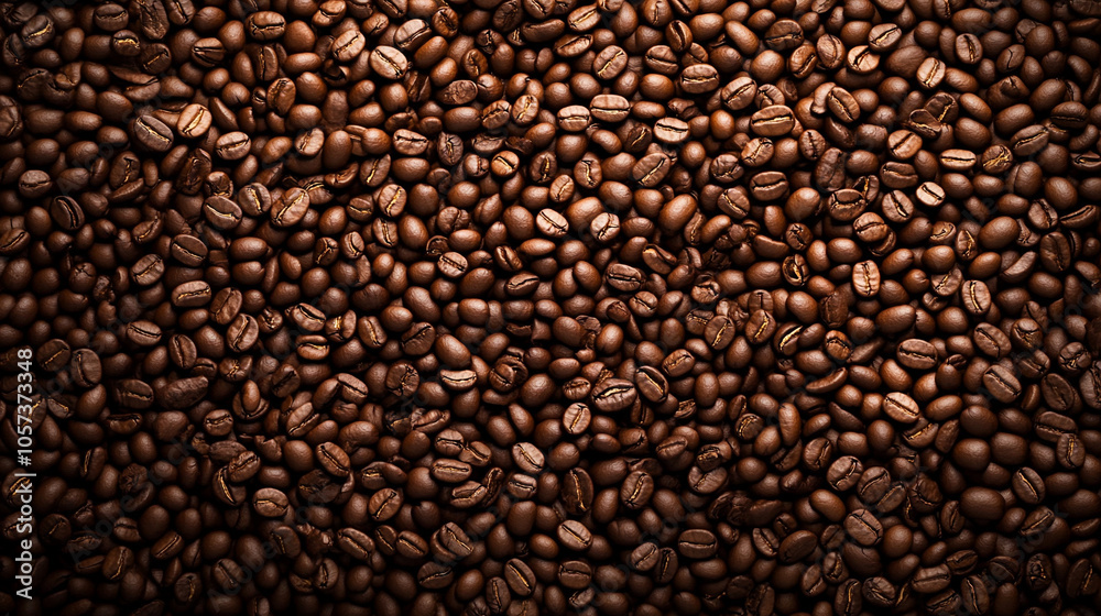 
n overhead, photorealistic shot of a vast sea of coffee beans. The beans are rich brown, each with distinct textures, curves, and slight imperfections, adding realism to the scene.