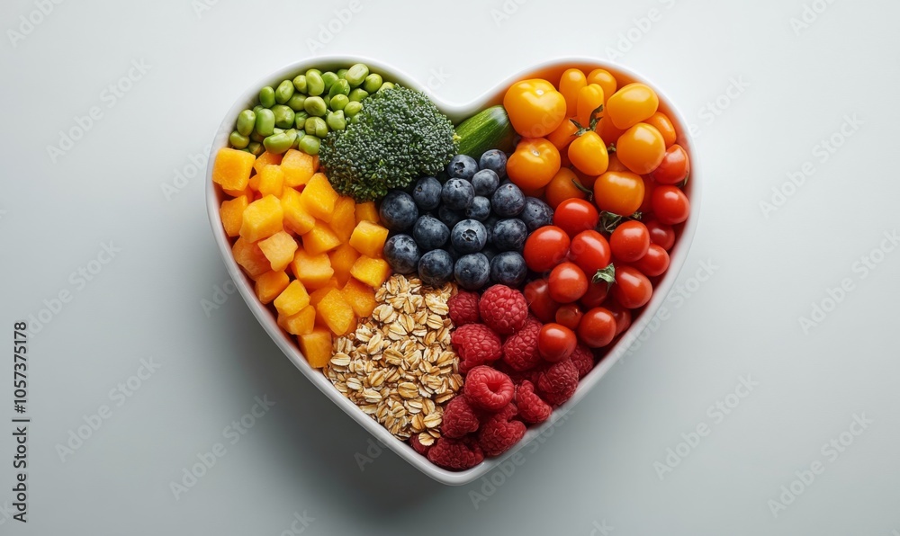 A vibrant photo showcasing a heartshaped bowl filled with nutritious diet foods, including fresh fruits, vegetables, and whole grains, promoting heart health and cardiovascular wellness A vibrant photo showcasing a heartshaped bowl filled with nutritious diet foods, including fresh fruits, vegetables, and whole grains, promoting heart health and cardiovascular wellness
