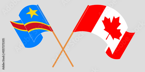 Crossed and waving flags of Democratic Republic of the Congo and Canada. Vector illustration
