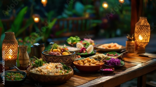 Appetizing Khantoke spread with vibrant Northern Thai dishes photo