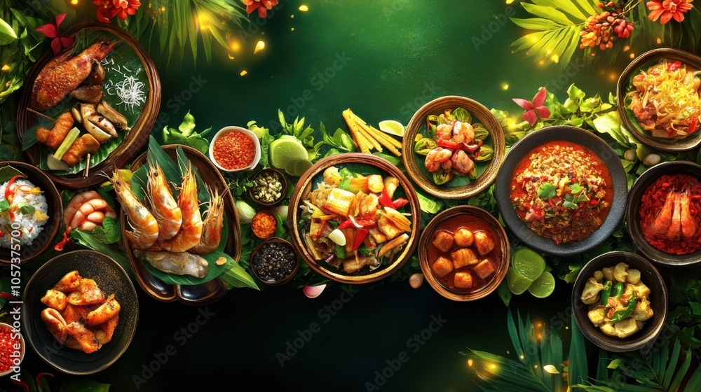 Appetizing Thai royal cuisine, with bright and colorful dishes, Appetizing Thai royal cuisine, with bright and colorful dishes,
