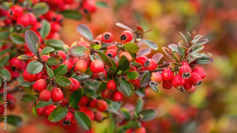 Vibrant red berries of barberry among green foliage in fall garden. Vibrant red berries of barberry among green foliage in fall garden.
