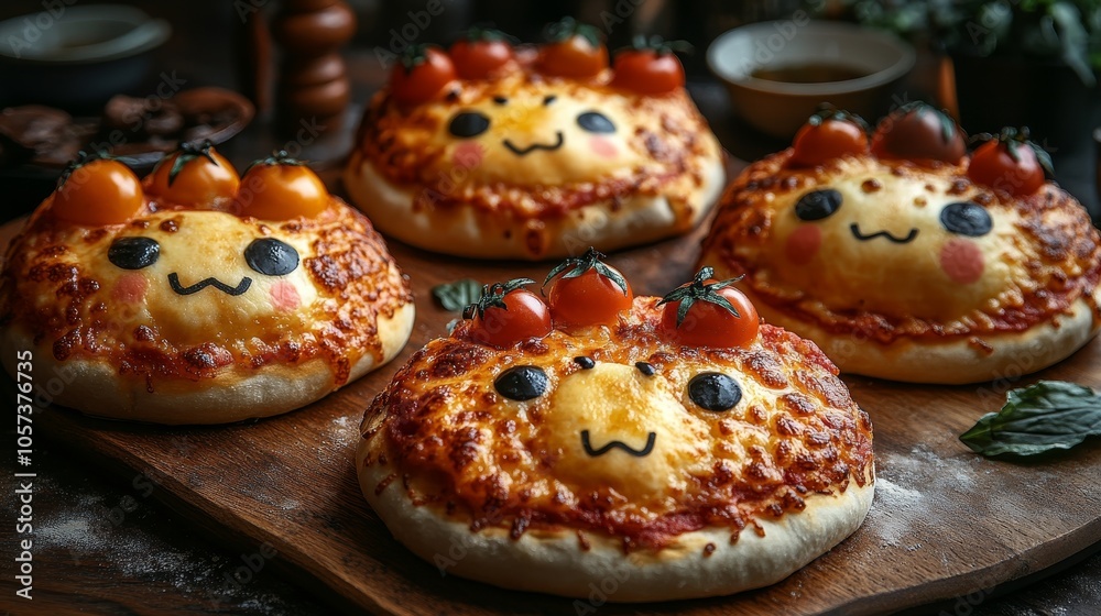 Anime-themed pizza decorated to resemble popular characters, set up for a themed party with fans in costumes, photorealistic Anime-themed pizza decorated to resemble popular characters, set up for a themed party with fans in costumes, photorealistic