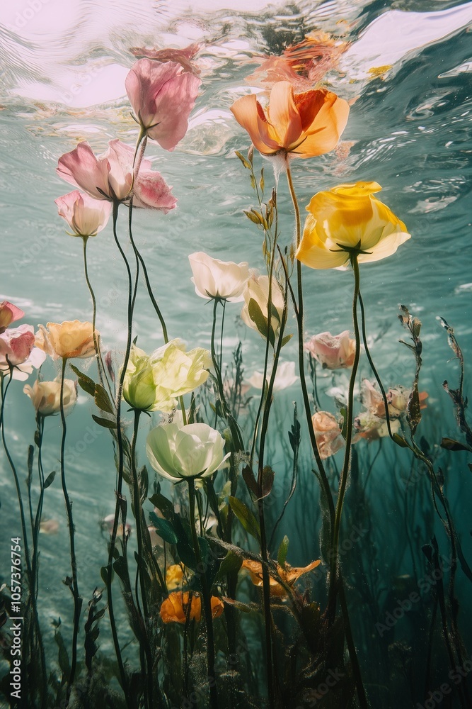 Colorful flowers with bright lightning
