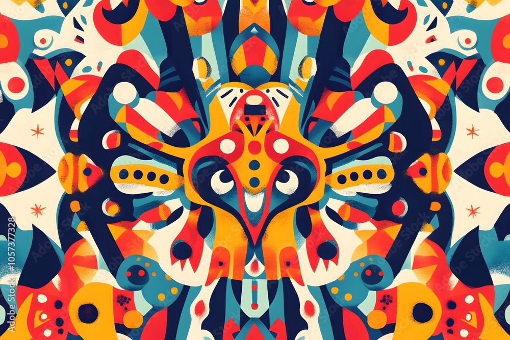 Fototapeta premium Abstract Pattern with Red, Orange, Yellow, Blue and White Shapes