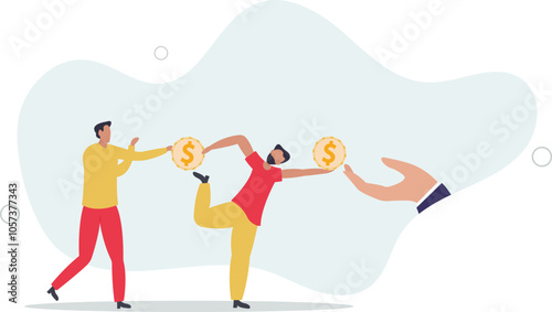 Living paycheck to paycheck, financial problem, get monthly income to pay for debt and loan or monthly expense concept.flat characters.