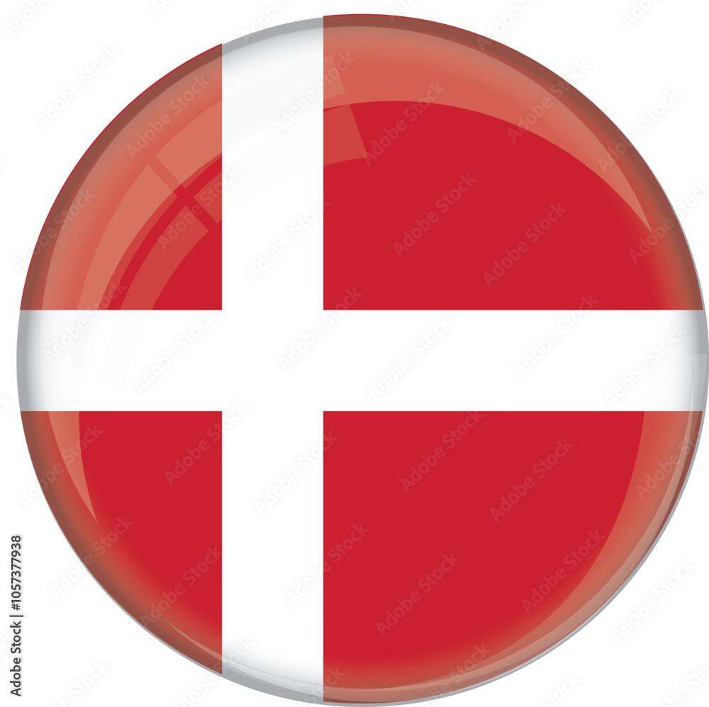 Denmark flag with glossy rounded button for football team and national emblem Denmark flag with glossy rounded button for football team and national emblem
