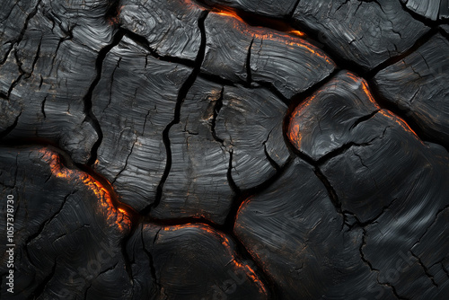 Texture of charred wood background top view. photo