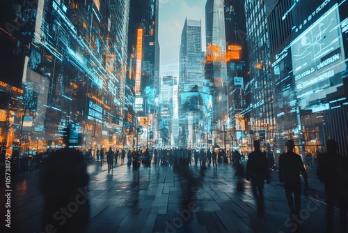 Wallpaper Mural Futuristic City Filled with Holographic Displays and Digital Interfaces Torontodigital.ca