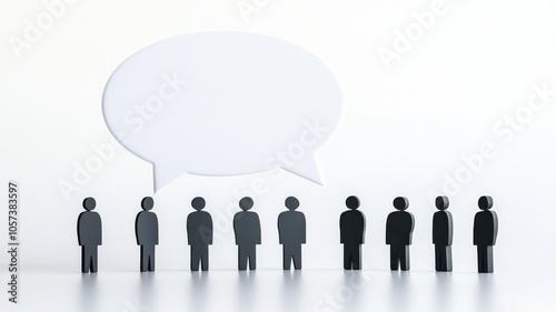 Silhouettes of people stand in a line, with a speech bubble above, symbolizing communication and dialogue.