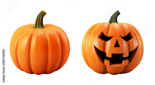 3D pumpkin head isolated on transparent cut-out PNG, pumpkin mascot